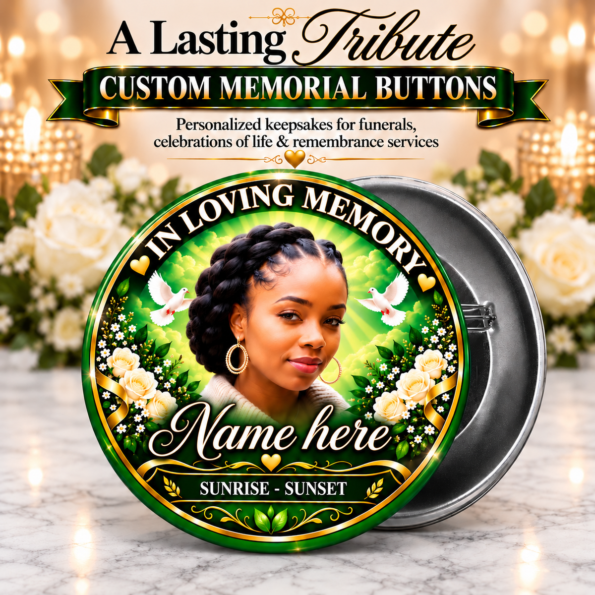 🕊️ Personalized 2.25” Memorial Buttons