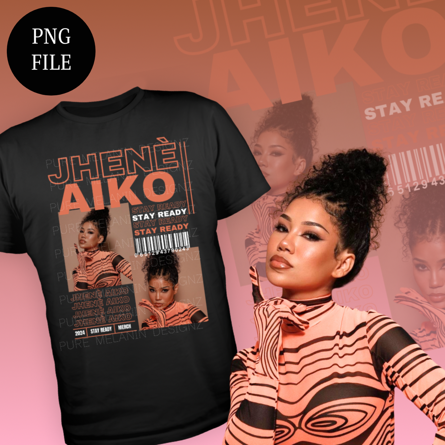 Rap Tee (Jhenè Aiko) Coral PNG Template