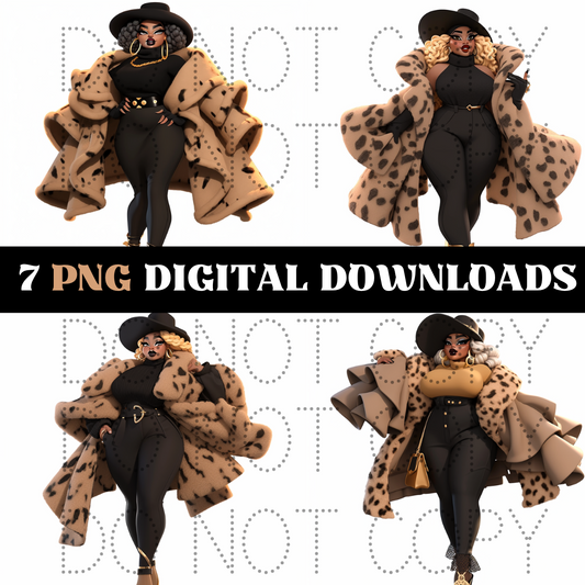 Stunning Black Woman Designer Fur Coat PNG