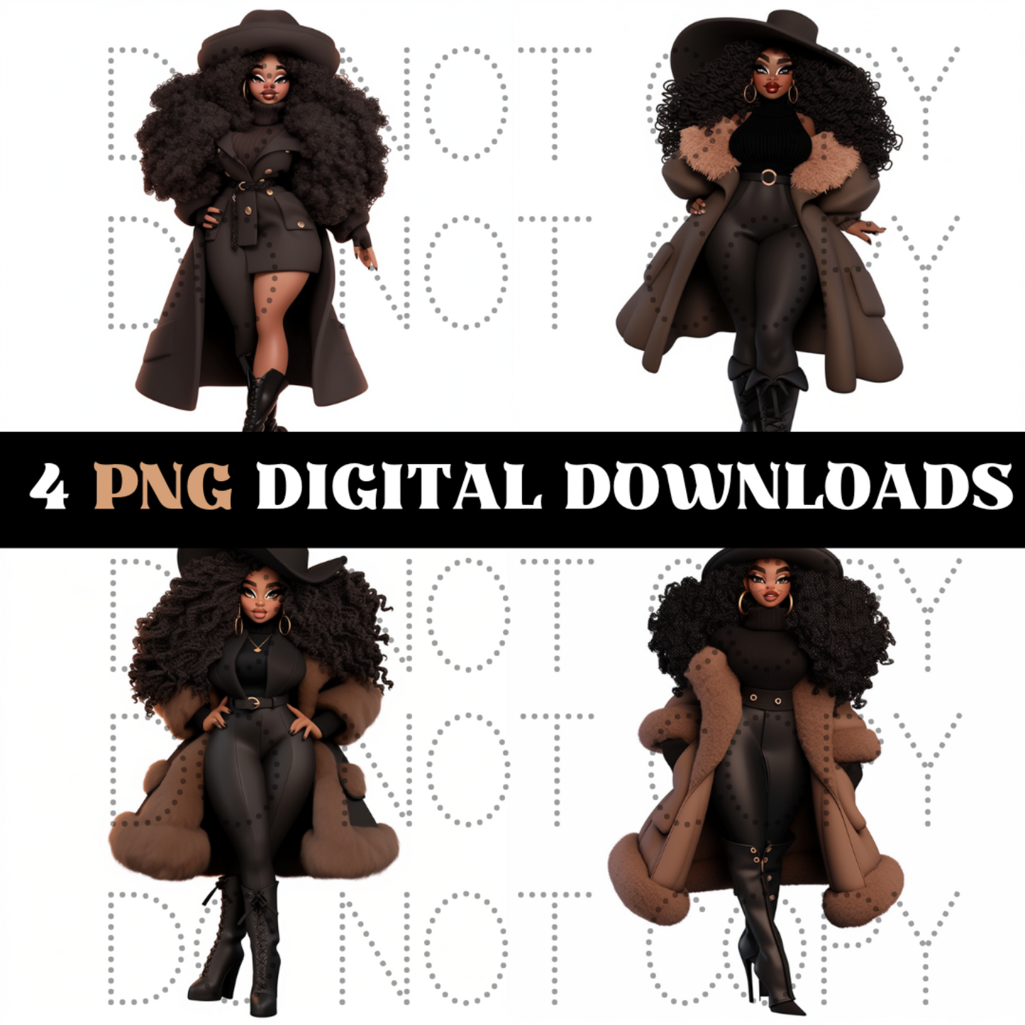 Stunning Black Woman Fur Coat PNG