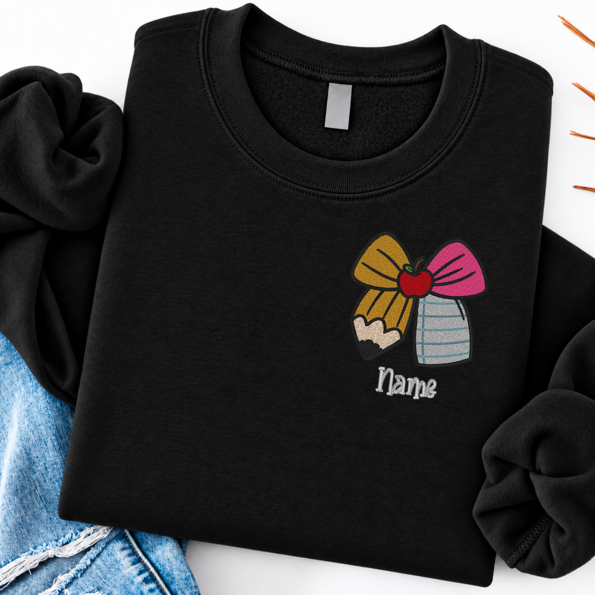 Pencil Bow Embroidered Sweatshirt