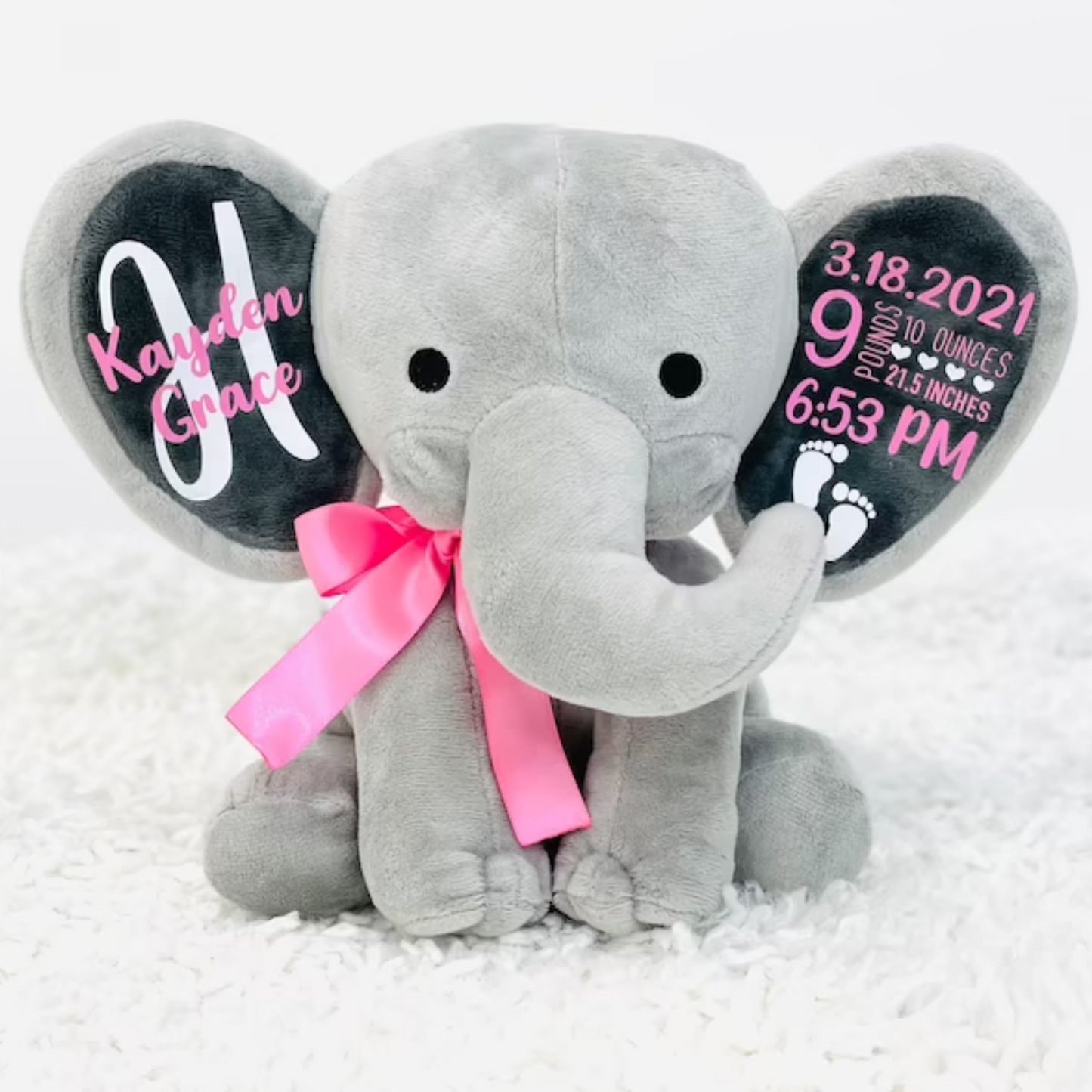 Personalized Birth Stat Elephant - Girl