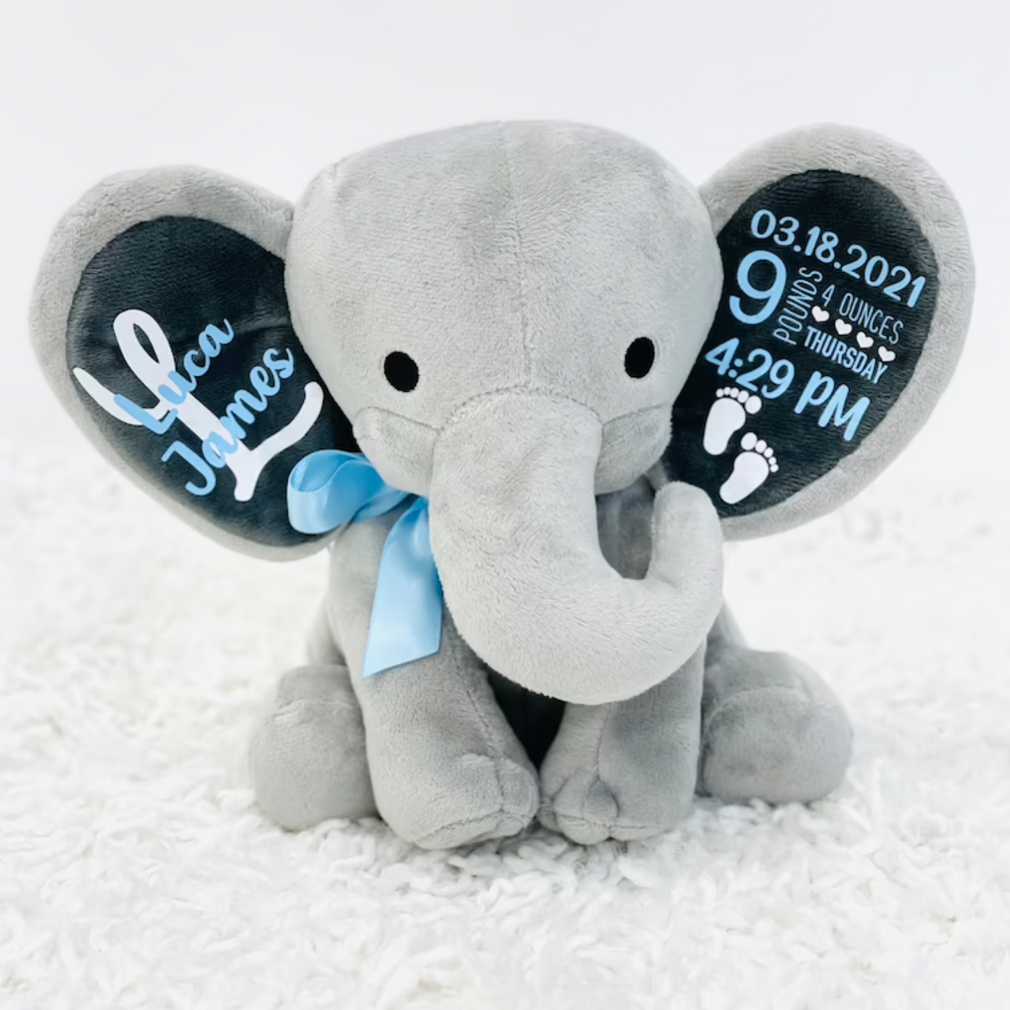 Personalized Birth Stat Elephant - Boy