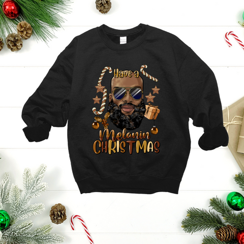 Have A Melanin Christmas Bearded Man - Crewneck